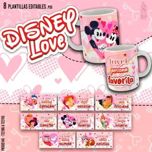 Pack de 10 plantillas editables PSD para tazas de San Valentín con diseños románticos y frases de amor para sublimación