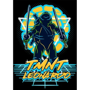 Vector de Leonardo Tortugas Ninja estilo retro neon con katanas para estampado de playeras