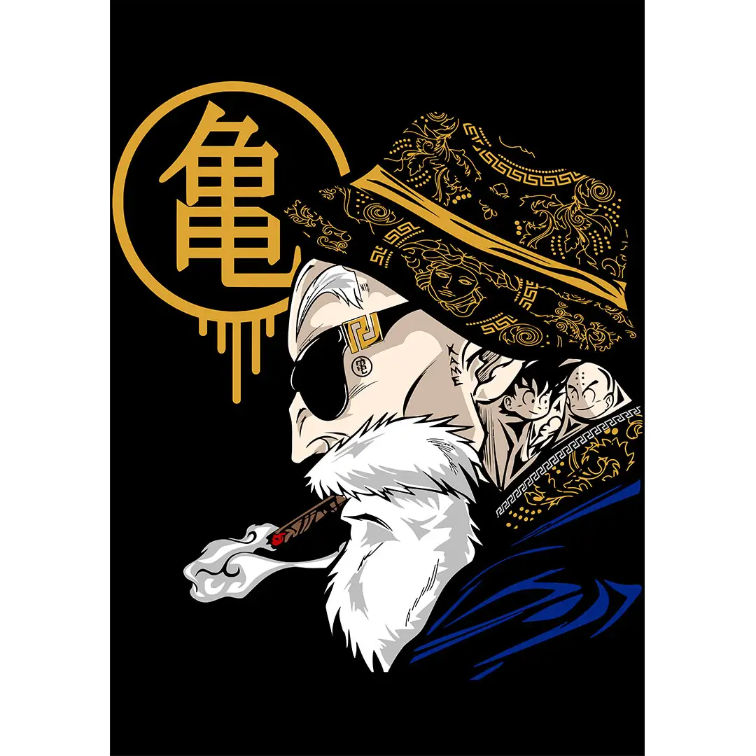 Vector Maestro Roshi Dragon Ball estilo streetwear para estampado de playeras y hoodies