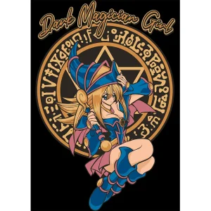 Vector de la Maga Oscura estilo anime Yu-Gi-Oh! para estampados de playeras en formato AI