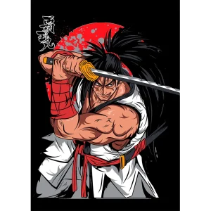 Vector de Haohmaru Samurai Shodown con katana listo para estampado en playeras negras