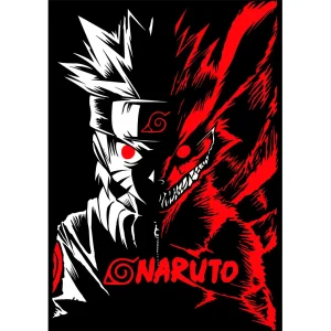 Vector Naruto vs Kyubi rojo y negro para estampados en playeras – diseño anime editable en Illustrator