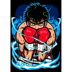 Vector Ippo Makunouchi Hajime no Ippo diseño anime boxeo para estampado en playera negra