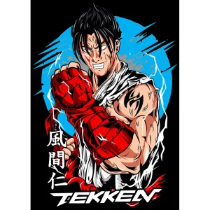 Vector de Jin Kazama Tekken en formato AI para estampados de playeras y hoodies diseño gamer profesional