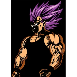 Vector de Vegeta Ultra Ego estilo anime en fondo negro listo para estampado en playera formato AI editable