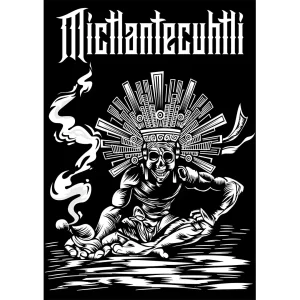 Vector de Mictlantecuhtli estilo azteca para playera negra diseño Día de Muertos en formato AI