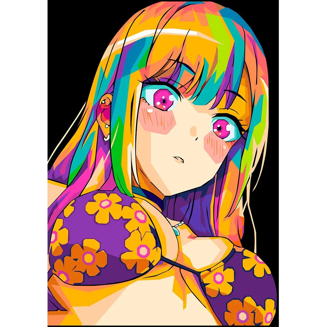 Vector Marin Kitagawa estilo anime colorido para estampado de playeras en formato AI editable