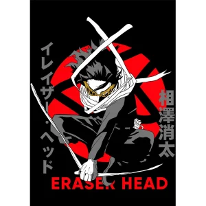 Vector Eraser Head My Hero Academia diseño anime editable en formato AI para estampado de playeras negras