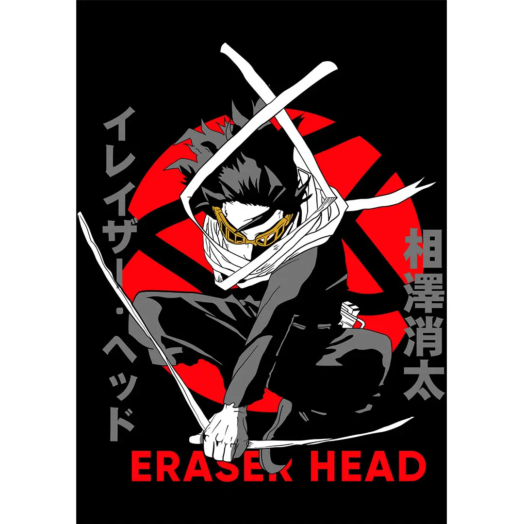 Vector Eraser Head My Hero Academia diseño anime editable en formato AI para estampado de playeras negras
