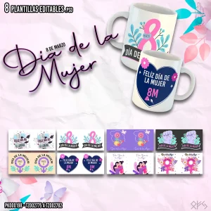 plantillas sublimacion tazas dia de la mujer 8 marzo disenos editables