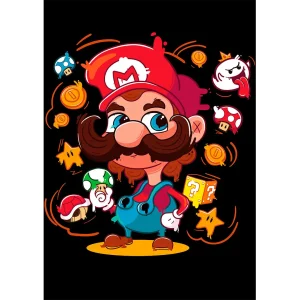Vector Mario Bros estilo cartoon para playeras con monedas estrellas y elementos gamer diseño vectorial para sublimación