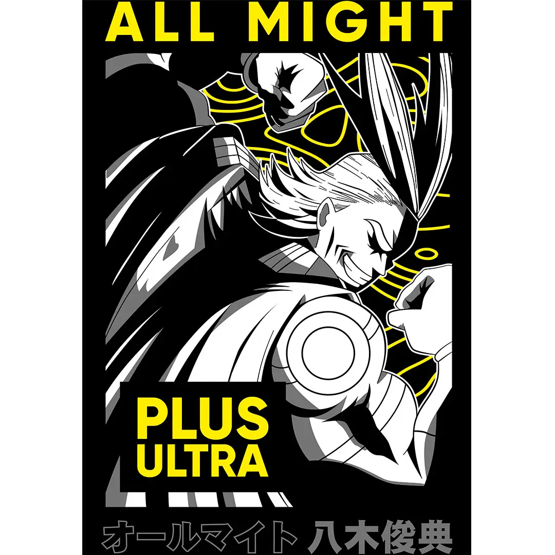 Vector de All Might Plus Ultra estilo anime para estampado de playeras diseño My Hero Academia en formato AI para sublimación