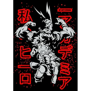 Vector de All Might y Deku del anime My Hero Academia diseño para estampado de playeras anime en formato AI