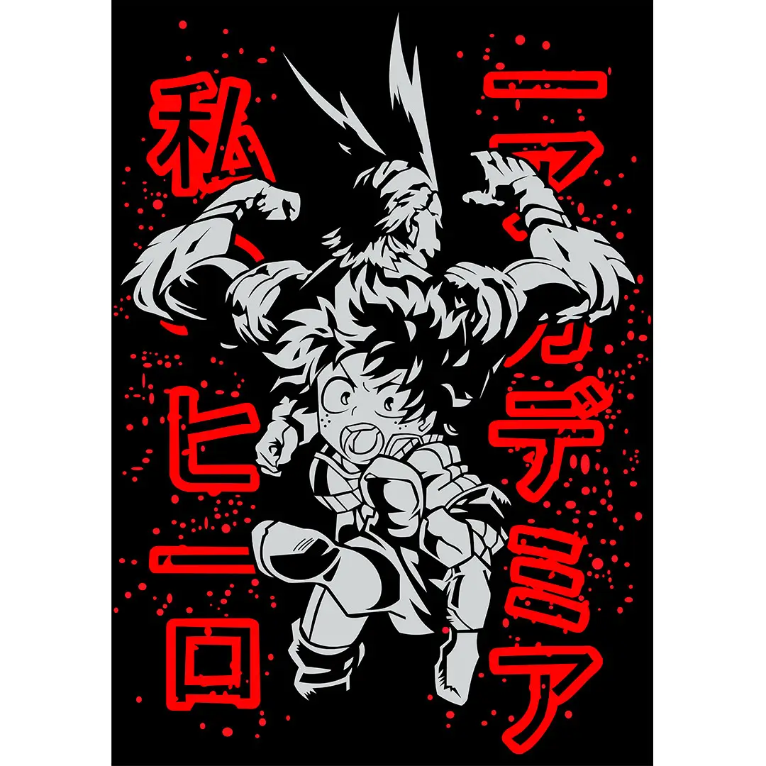 Vector de All Might y Deku del anime My Hero Academia diseño para estampado de playeras anime en formato AI