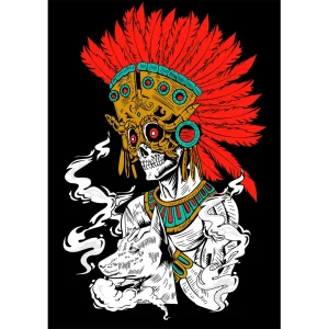 vector mictlan dia de muertos calavera azteca con xoloitzcuintle diseño para playeras