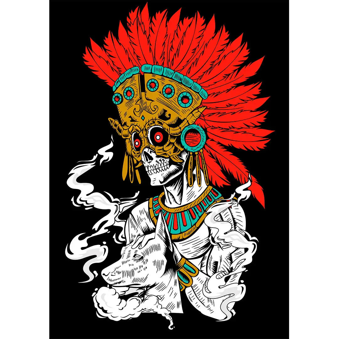 vector mictlan dia de muertos calavera azteca con xoloitzcuintle diseño para playeras