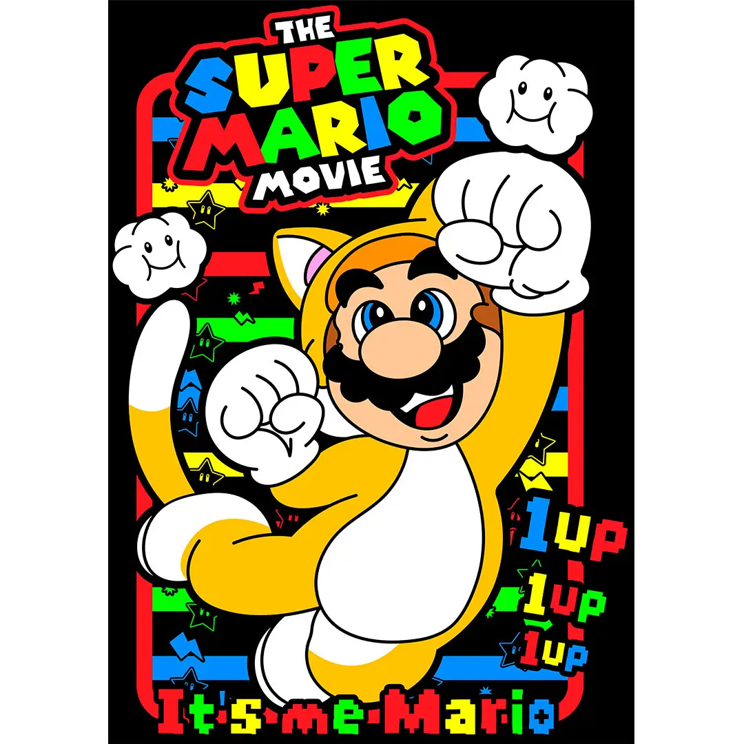 Vector Mario gato power up diseño para estampado de playeras gamer