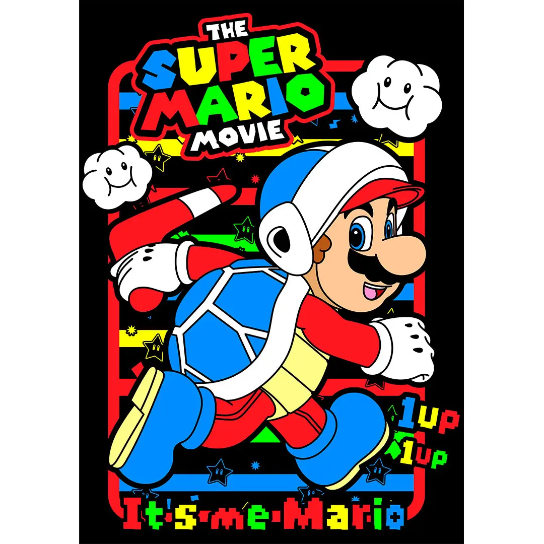 Vector Mario Bros Power Up Tortuga diseño gamer para estampado de playeras AI