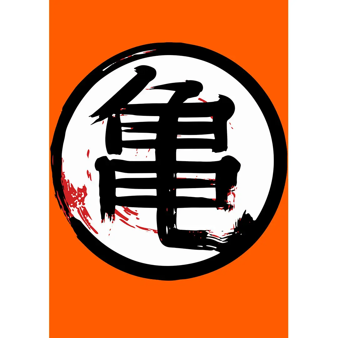 Vector Kame Kanji Dragon Ball diseño para playeras en illustrator fondo naranja símbolo anime