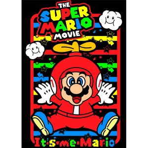 Vector Mario helicóptero diseño colorido para playera fondo negro estilo cartoon sublimación