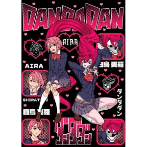 Vector de Aira Dandadan anime diseño rosa y negro para playeras con estilo streetwear y mockup profesional