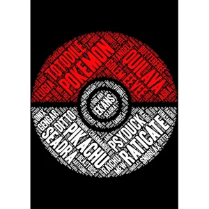 "Vector de Pokebola estilo tipográfico con nombres de Pokémon en forma circular para estampados – formato AI con mockups PNG"