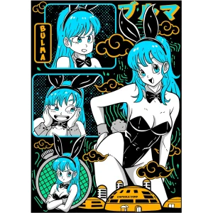 Vector de Bulma estilo conejita para estampados, inspirado en Dragon Ball - Formato AI + Mockups PNG