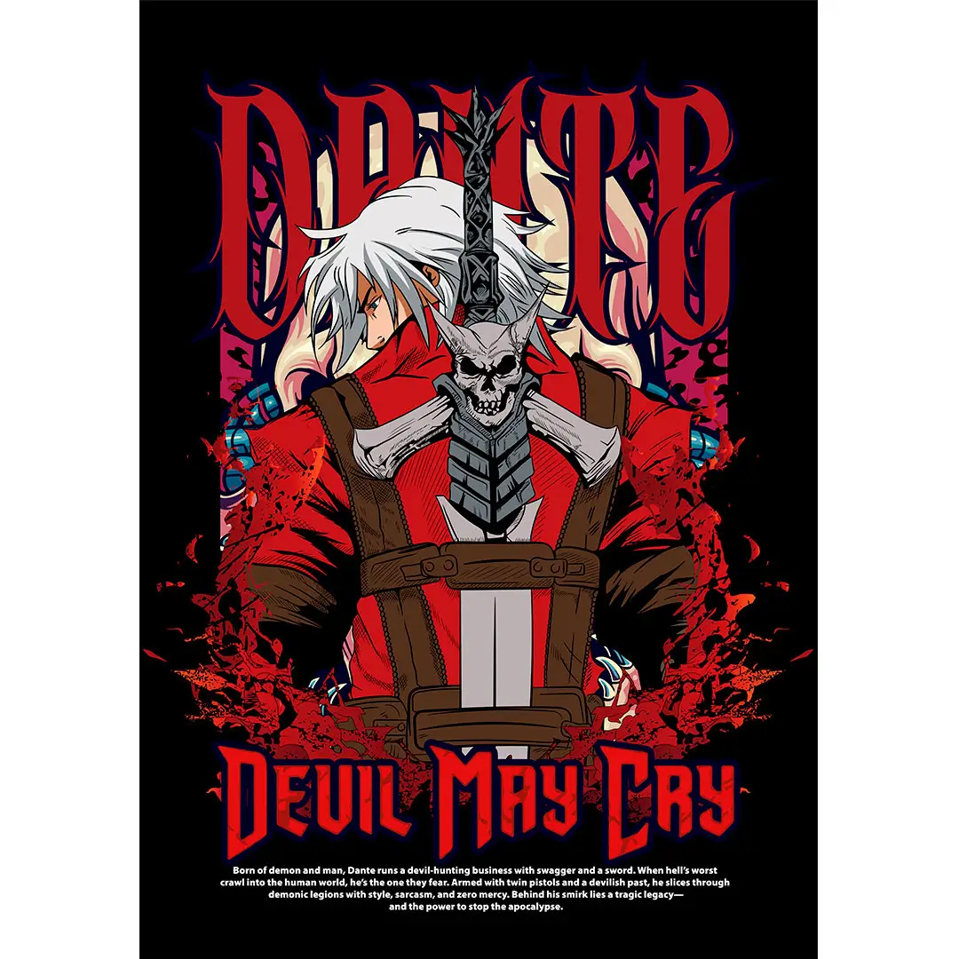 Diseño vectorial de Dante Devil May Cry para estampados en playeras y sudaderas – Formato AI